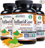 Pack of 3 - Natural Advanced InflamEase with Turmeric, Curcumin, Enzymes and Boswellia - Vegetarian (Packaging May Vary)