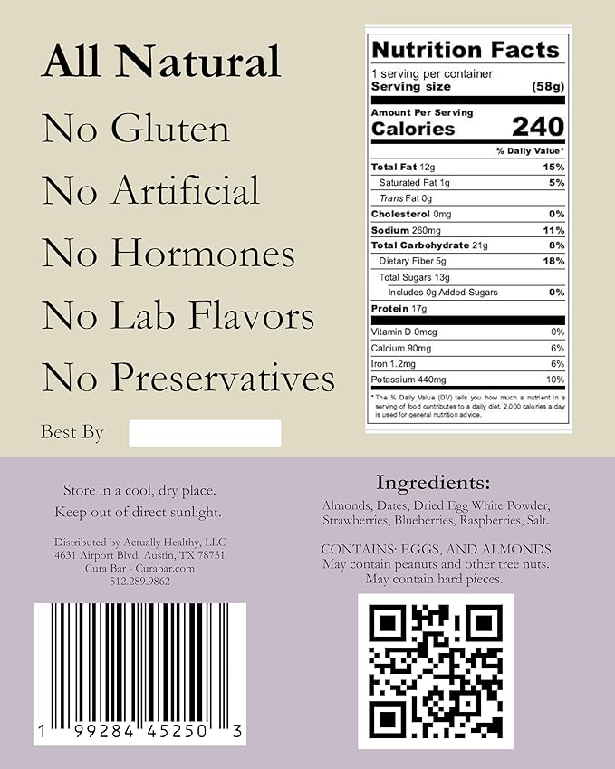 CuraBar Protein Bars – 17g Protein, Low Carb, Gluten Free, Dairy Free, Healthy Snack, Seed Oil Free, No Artificial Ingredients, 12 Count, Mixed Berry