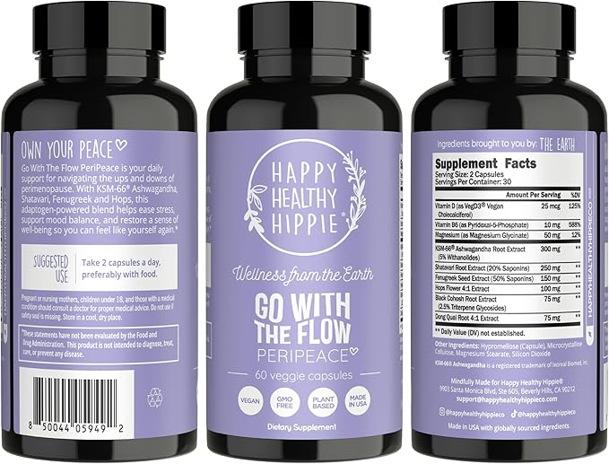 Perimenopause Supplements for Women - Hot Flash, Night Sweat, Mood & Sleep Support | Vegan Hormone Balance Capsules with KSM-66 Ashwagandha, Shatavari & Black Cohosh | Estrogen-Free, 60ct