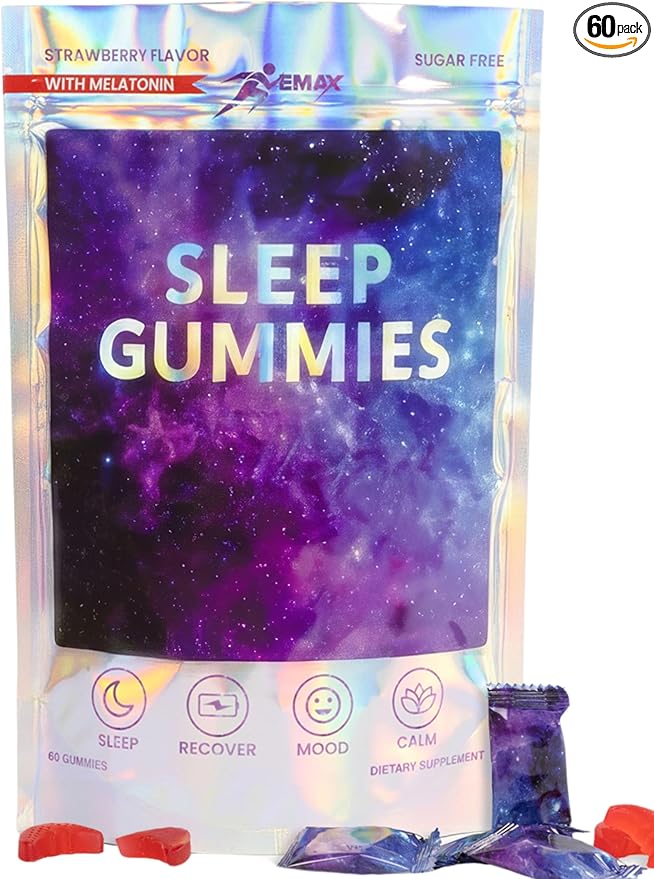 Vemax Sleep Gummies Adult Melatonin 10mg, L-Theanine, Magnesium, Lavender, Lemon Balm and Ashwagandha, Drug Free Nighttime Rest Support, 60 Strawberry Flavored Sleep Aids for Adults, Zero Sugar