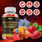 Black Seed Oil Gummies 500mg with Honey and 2% Thymoquinone, Nigella Sativa Seeds for Boost Immune Health, Joints, Digestion, Hair & Skin, Strawberry Flavor, 60 Count