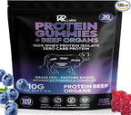 Protein Gummies with Beef Organs | 300g Total Protein per Bag | 10g per Serving Plant Based with Vitamins for Men & Women | Gluten Free Non-GMO Mixed Berry | (120 Count)