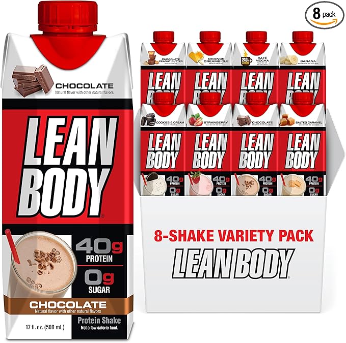 LEAN BODY 8 Flavor Variety Pack, 40g Protein, Zero Sugar, 24 Vitamins & Minerals to Support Immune Health, 17 fl oz, 8 Pack.
