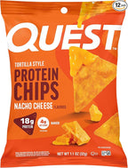 Quest Nutrition Nacho Cheese Tortilla Style Protein Chips, 18g Protein, 4g Net Carb, Low Carb, Gluten Free, 1.1 oz (Pack of 12)