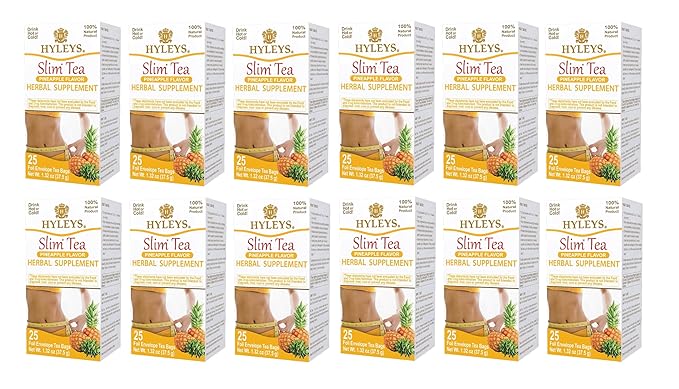 Hyleys Slim Tea Pineapple Flavor - Weight Loss Herbal Supplement Cleanse and Detox - 25 Tea Bags (12 Pack)