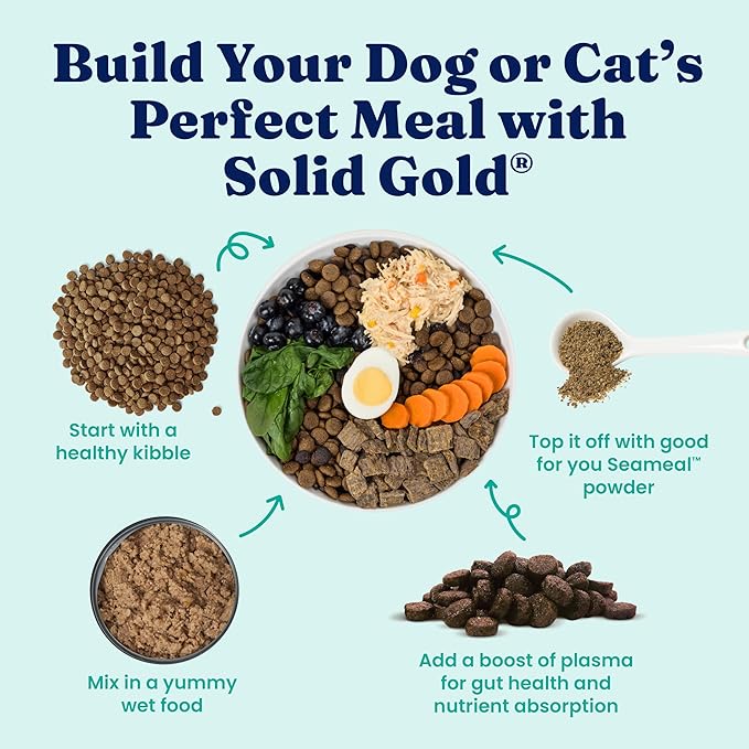 Solid Gold Cat & Dog Multivitamin Powder - Kelp Powder, Omega 3 & Vitamins for Dental, Digestive, Immune, Skin & Coat Health - Multi Vitamin for Dogs & Cats - Cat & Dog Food Additive Supplement - 5oz