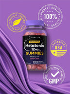 Carlyle Melatonin Gummies 12mg | 100 Count | Berry Flavor | Vegan Supplement | Non-GMO, Gluten Free