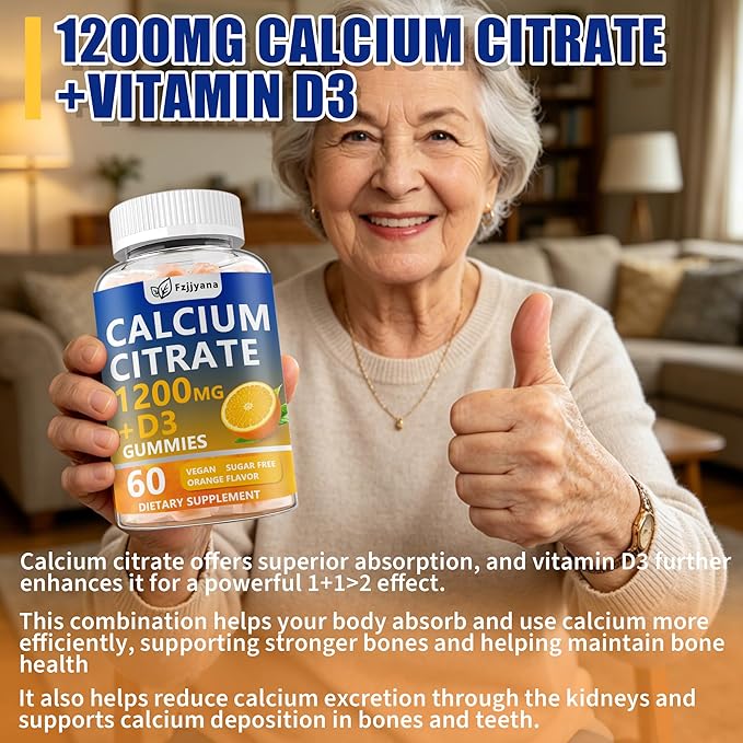 (2 Pack) Calcium Citrate with Vitamin D3 Gummies, 1200 mg Calcium Supplement for Women & Men, Supports Bone, Muscle & Teeth Health, Liquid-Filled Gummies with 5X Faster Absorption, Vegan - 120 Count