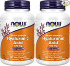 NOW Foods Supplements, Hyaluronic Acid 100 mg, Double Strength with L-Proline, Alpha Lipoic Acid and Grape Seed Extract, 120 Veg Capsules, (Pack of 2)