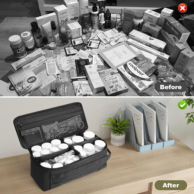 First Aid Bag Empty Pill Box Organizer,Tactical Medical Bag Case,Portable EDC Travel Medicine Pill Bottle Organizer (Black)