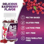 B12 Energy Gummies - 4500 mcg Vitamin B12 Per Serving - Extra Strength Chewable B12 Supplement for Energy, Metabolism & Immune Support - For Women, Men & Kids - Natural & Berry Flavored - 60 Gummies