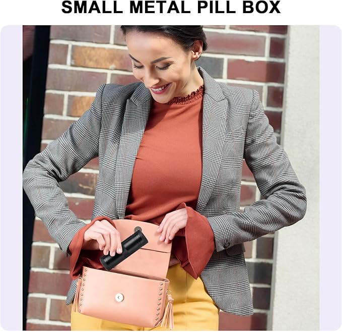 Pill Case 2 Times a Day - Portable Metal Pill Box Daily Waterproof Travel Pill Container, Pill Holder Organizer for Vitamin/Fish Oil/Supplements, 1 Pack Pill Box
