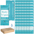 300 Pcs 60 Pack Body Wipes for Adults Bathing No Rinse Individually Wrapped Shower Wipes Washcloth with Aloe Cleansing Body Wash Cloths Disposable Bulk Deodorant Homeless(Blue Background)