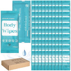 300 Pcs 60 Pack Body Wipes for Adults Bathing No Rinse Individually Wrapped Shower Wipes Washcloth with Aloe Cleansing Body Wash Cloths Disposable Bulk Deodorant Homeless(Blue Background)