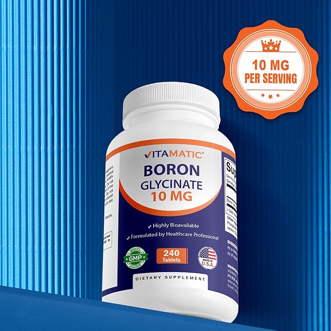 Vitamatic Chelated Boron (as Glycinate) 10mg 240 Tablets - Supports Hormone Balance, Bone Health & Connective Tissue- 2 Pack