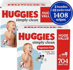 Huggies Simply Clean Unscented Baby Diaper Wipes, Flip-Top Packs (704 Wipes Total), Packaging May Vary (Pack of 22)