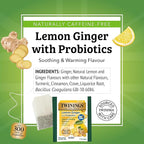 Twinings Superblends Probiotics+ Lemon & Ginger Flavoured Herbal Tea with Turmeric, Caffeine-Free, 18 Count (Pack of 2), Enjoy Hot or Iced, 18 Teabags