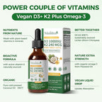 Mulittea Vitamin D3 K2 Liquid 10000 IU w/Vegan Omega-3 & Coconut MCT Oil - Maximum Strength Vitamin D Supplement, No Fillers, Non-GMO K2 as MK7 for Bones, Muscles & High Absorption-2 Fl Oz 1pack