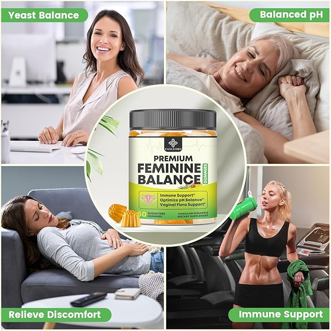 Feminine Balance Probiotic Gummies - Women's Vaginal Health Support | PH Balance & Odor, Flora, Immune Support | Probiotics for Women, Vegan Pineapple Flavor, 120 Count