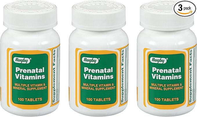 Rugby Prenatal Vitamins - Multiple Vitamin and Mineral Supplement - 100 Tablets (3 Pack)