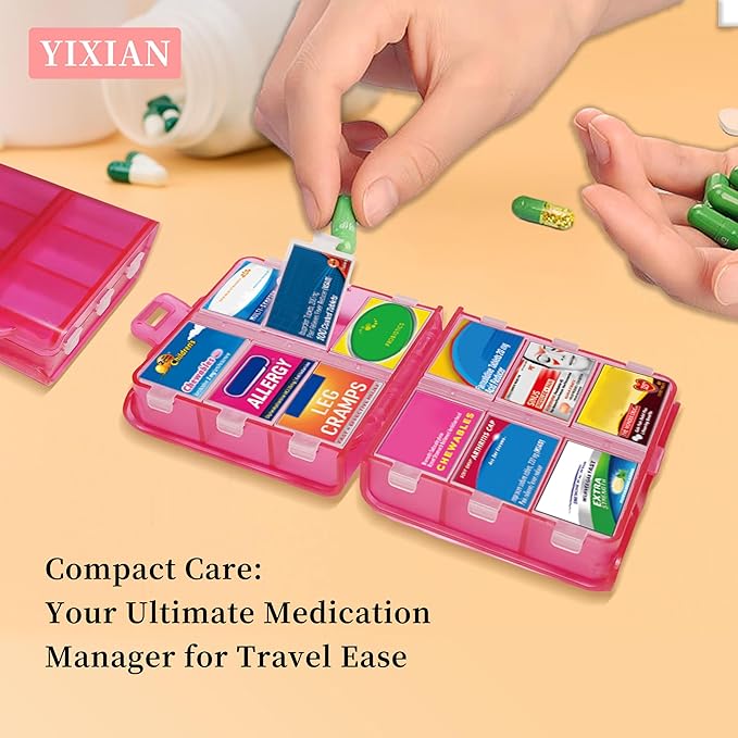 Large Pill Organizer with Medicine Labels, Pill Dispenser 12-Compartment Travel Medication Storage Case, 7-Day Pill Box for Vitamins & Supplements (Blue, 161 Labels)