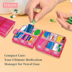Large Pill Organizer with Medicine Labels, Pill Dispenser 12-Compartment Travel Medication Storage Case, 7-Day Pill Box for Vitamins & Supplements (Blue, 161 Labels)