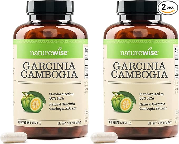 NatureWise Garcinia Cambogia - 60% HCA Concentration Extract,Natural Support for Weight Goals and Energy Levels - Vegan,Non-GMO,Gluten Free - 180 Capsules[2-6 Month Supply],(Pack of 2)
