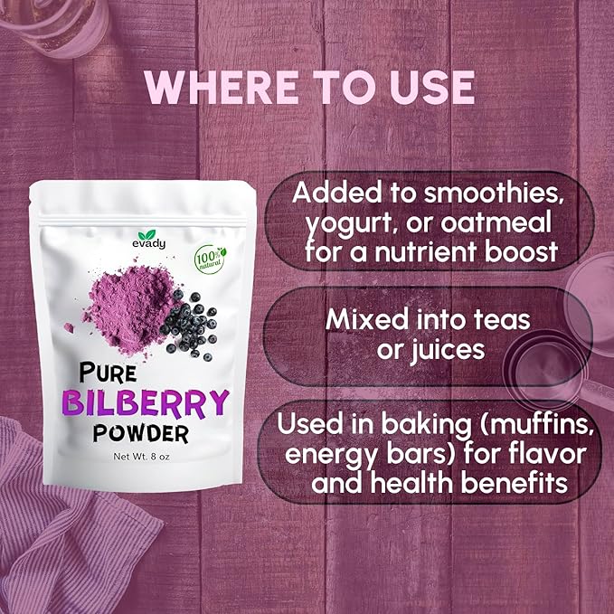 Bilberry Powder 8 oz, Natural Powder for Beverages, Cooking