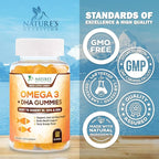 Omega 3 Fish Oil Gummies - Heart Healthy Omega 3 Gummy Supplement with High Absorption DHA & EPA, Extra Strength Joint & Brain Support, Delicious Orange Flavor Fish Oil Nature's Vitamin - 60 Gummies
