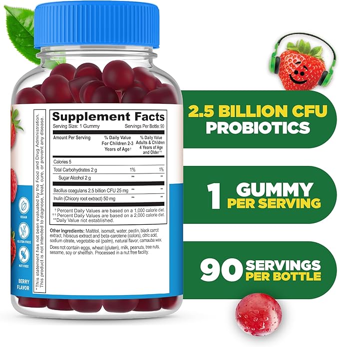 Lifeable Sugar Free Probiotics with Prebiotics Fiber for Kids – Great Tasting Natural Flavor Gummy Supplement – Keto Friendly Probiotic Chewable – 90 Gummies