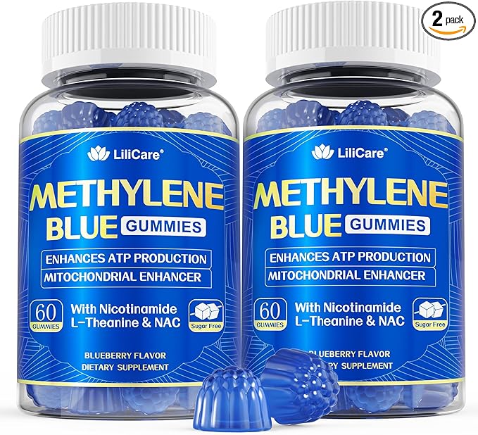 LILICARE Methylene Blue Gummies for Humans, Brain Supplement with NAC, VIT B3 & L-Theanine, Brain & Mitochondrial Support, Enhances Energy, Focus and Cognitive Clarity, Sugar Free, 120 Ct