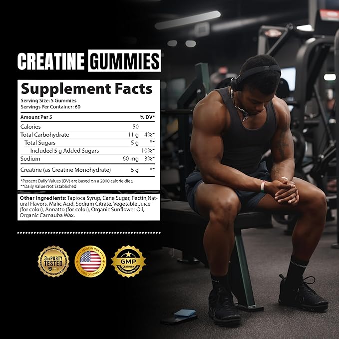 Ekkovision Creatine Monohydrate Gummies for Men and Women, Orange Citrus Flavor, Sugar Free Creatine Gummies for Pre Workout, Muscle Strength and Recovery, Vegan & Travel Friendly, 300 Ct, 60 Servings