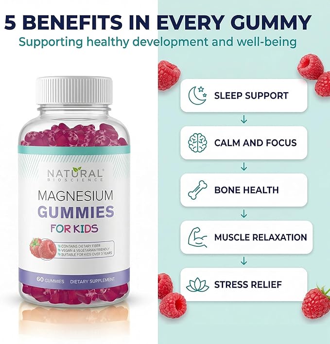 Calm Kids Magnesium Citrate Gummies – Sugar Free, Sleep Aid, Calming, Stress Relief, Bone Health, Muscle Relaxation, Chewable Magnesium Supplement for Kids, 180 Vegan Gluten-Free Gummies