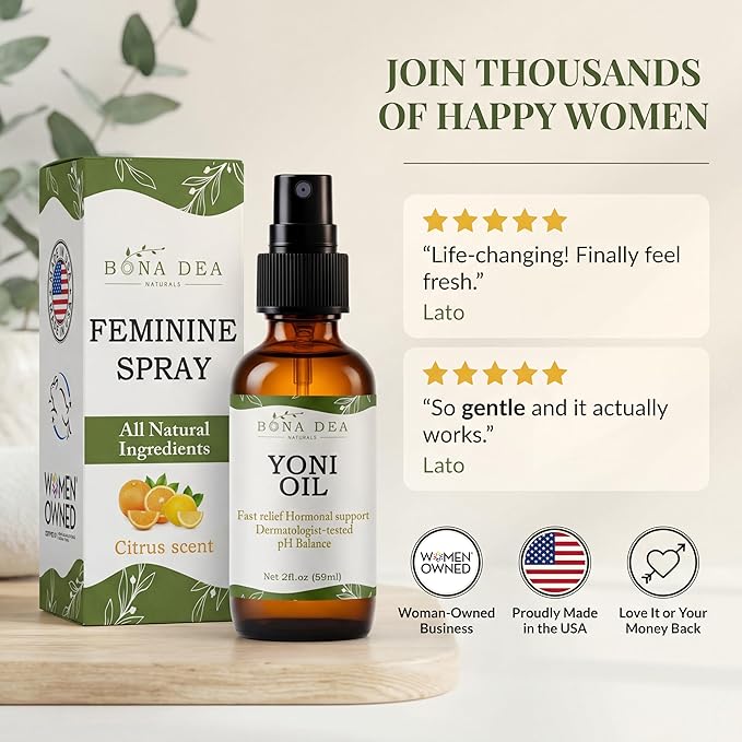 Feminine Spray for Women – All Natural Yoni Oil Deodorant & Moisturizer, Organic Essential Oils, Chemical-Free, Sensitive Vaginal Care | 4 oz Refill Dropper Bottle