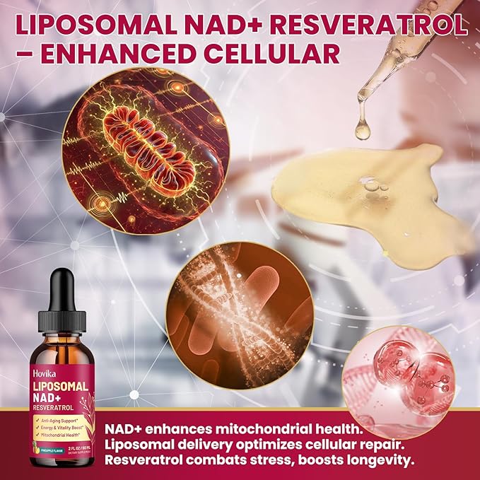 Liposomal NAD Supplement - 1200mg NAD+ Liquid Drops for Women & Men with Resveratrol, Black Pepper Extract - Support Anti-Aging, Brain & Cellular Mitochondrial Health - 2 Fl Oz, Pineapple Flavor