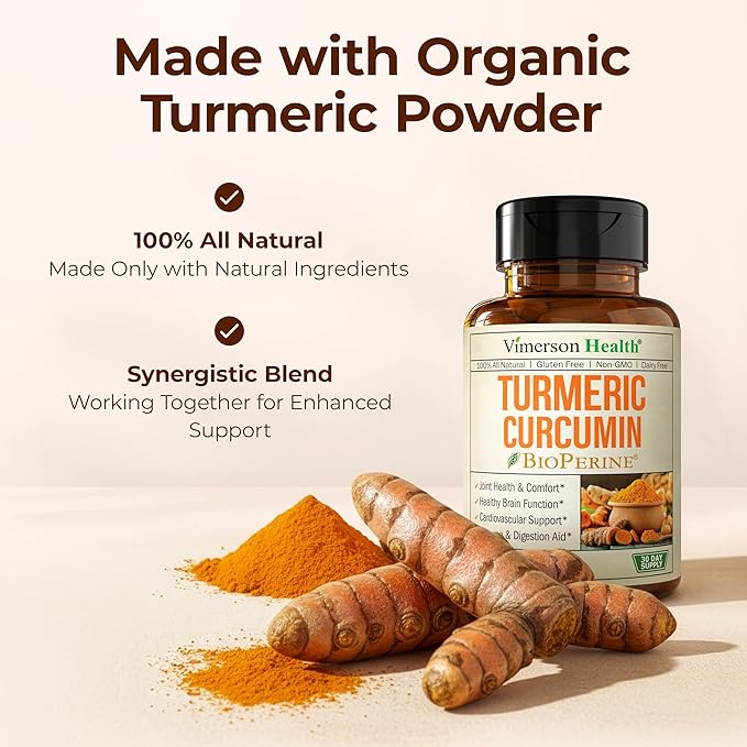 Turmeric Curcumin Supplement - 1200 mg Organic Turmeric + Tumeric Extract (95% Curcuminoids) for Joint Support & Digestive Health - Turmeric Supplement - Pure Curcumin with Black Pepper - 60 Capsules