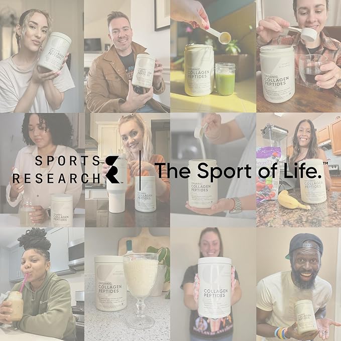 Sports Research Organic Collagen Peptides - Hydrolyzed Type I & III Collagen - Sustainable & Traceable Formula - Chocolate - 30 Servings