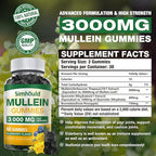 Simhould 1 Pack Sugar Free 3000MG Mullein Gummies - Lung Cleanse, Mullein Leaf Extract Supplement for Respiratory, Organic Mullein Drops with Quercetin & Bromelain for Lung, Digestive Health & Immune