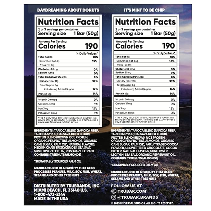 TRUBAR “Wicked” Vegan Protein Bar Variety Pack – It’s Mint to Be Chip & Daydreaming About Donuts, Plant Based, Gluten Free, Dairy Free, No Sugar Alcohols, 12g Protein, 11g Fiber, Healthy Snack Bars, 15 count