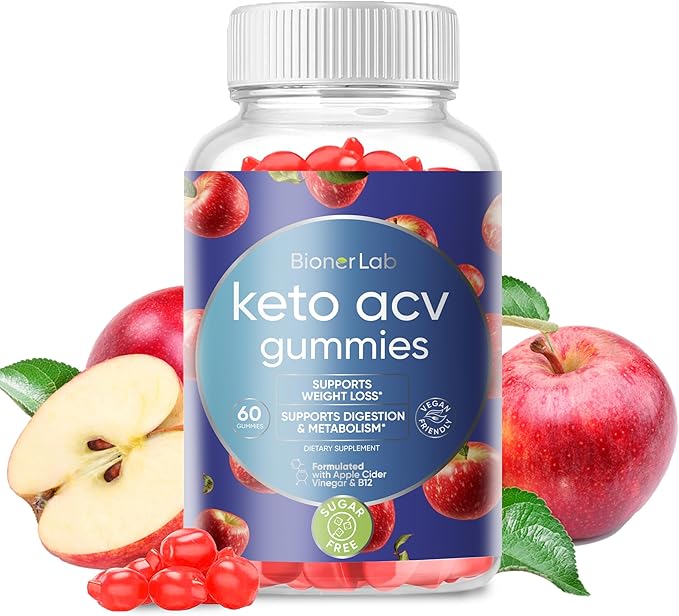 BionerLab Keto ACV Advanced Weight Loss Gummies - Apple Cider Vinegar Gummy for Belly Fat Burn - Support Metabolism Digestion Boost - Sugar Free with B12 B6 to Lose Weight & Ketogenic Diet Management