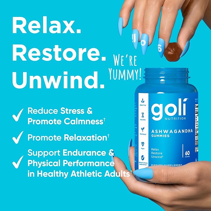 Goli Ashwagandha & Vitamin D Gummy - 300 Count - Mixed Berry, KSM-66, Vegan, Plant Based, Non-GMO, Gluten-Free & Gelatin Free Relax. Restore. Unwind, Pack of 5