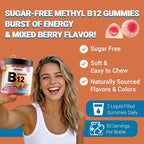 Methyl Vitamin B12 Gummies 1000mcg, Vitamin B12 Methylcobalamin Supplement for Energy & Metabolism, Sugar Free, Vegan, 60 Gummies.