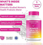 Pink Stork Women’s Health Probiotic, 50 Billion CFU | Clinically Studied Probiotics | Vaginal, Gut, Mood, & Hormone Balance | Yeast & Odor Support | Probiotic and Prebiotic Blend | 30 Vegan Capsules