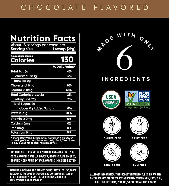 Truvani Organic Vegan Protein Powder | Chocolate | 20g Plant Based Pea Protein | 18 Servings | Keto | Gluten & Dairy Free | Low Carb | No Added Sugar