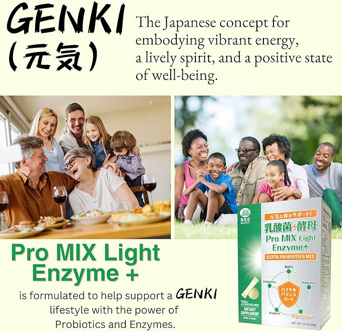 Pro Mix Light Enzyme Plus - Kefir and Digestive Enzymes - for Supporting Digestion and Gut Health - Japanese Supplement with Probiotics, Prebiotics, and Enzymes - 20 Powder Stick-Packs