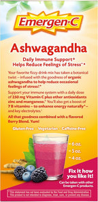 Emergen-C Vitamin C Ashwagandha Drink Mix, Dietary Supplement for Immune Support, Berry Blend - 18 Count