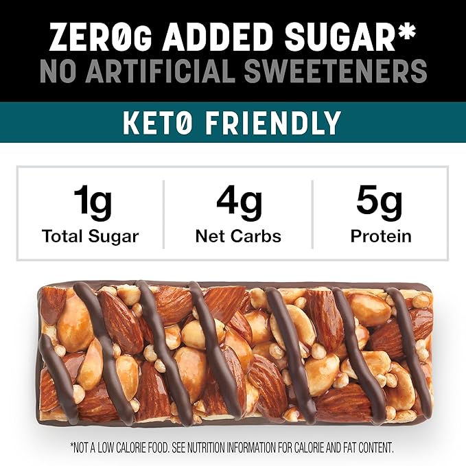 KIND ZERO Added Sugar Bars,Dark Chocolate Nuts and Sea Salt,Keto Friendly Snacks,Gluten Free,5g Protein,5 Count (Pack of 2)