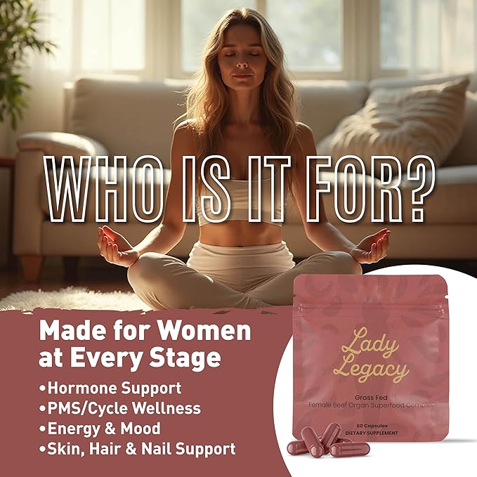 Lady Legacy Beef Organ Supplement for Women – Grass-Fed & Pasture-Raised Female Organ Complex – Uterus, Ovary, Liver, Kidney & Heart Capsules – Dual 3rd Party Tested, Non-GMO Verified, Made in USA