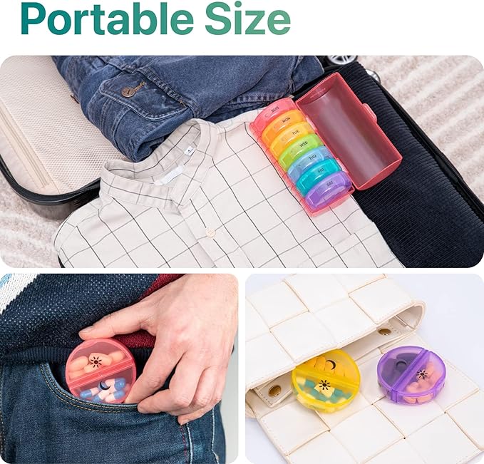 Sukuos Large Weekly Pill Organizer 2 Times a Day, Daily Pill Box 7 Day Easy to Open with Double Protection, AM PM Pill Case for Medicine/Vitamin/Fish Oil/Supplements (Green)