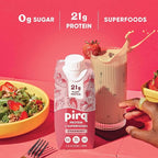 Pirq Plant Based Protein Shake, 21g Vegan Protein, 25 Superfoods, 0g Sugar, Dairy-Free, Gluten-Free, and Soy-Free, (12 Pack)(Strawberry)